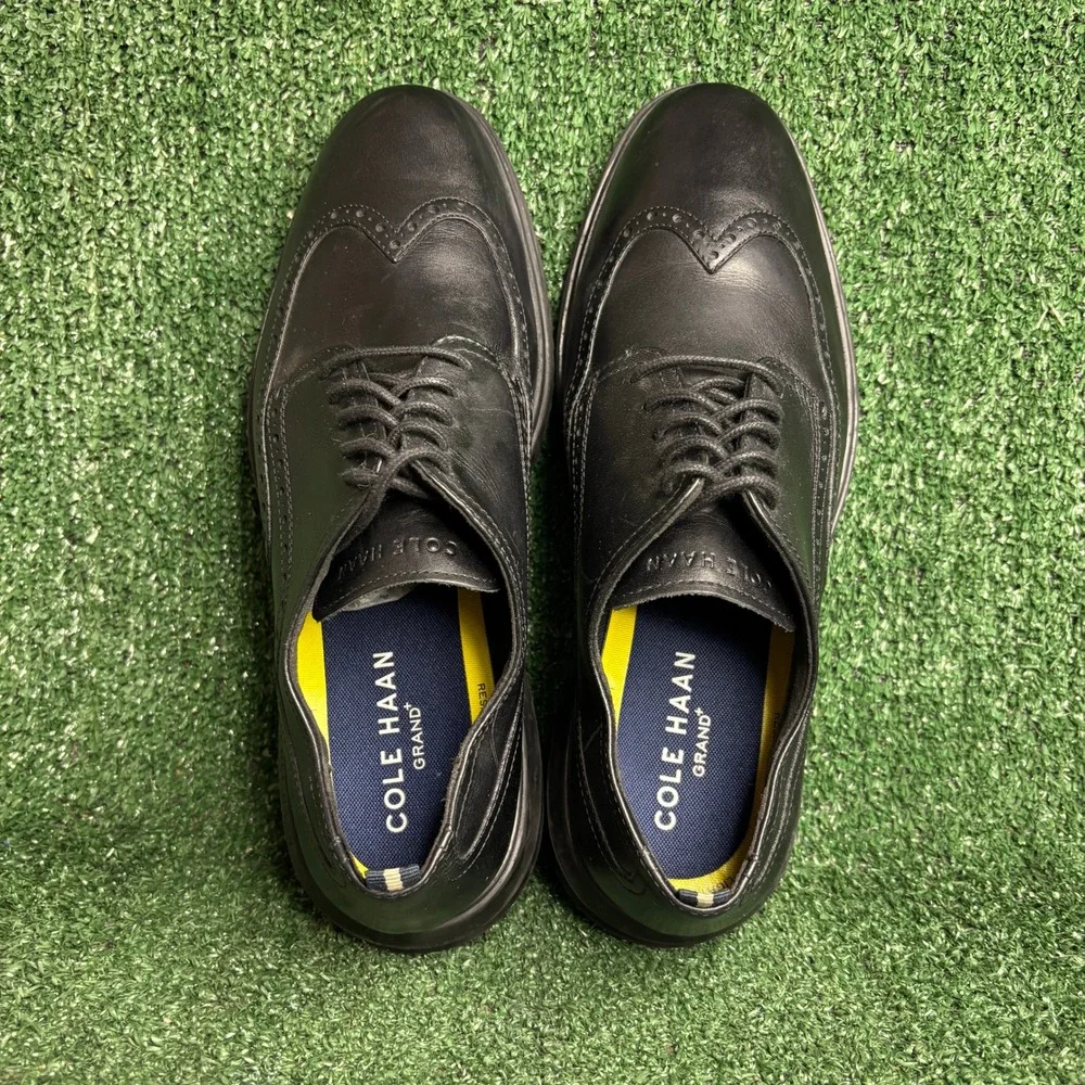 Cole Haan Grand+ Wingtip Brogue Leather Oxford Shoes Black Mens Size 10.5 Wide